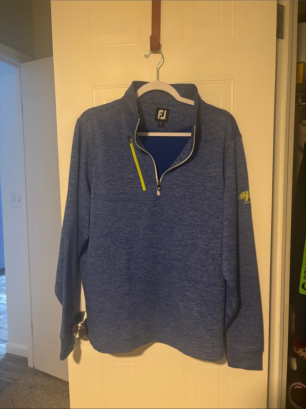 FootJoy Blue Heather Quarter-Zip Pullover with Lime Accent